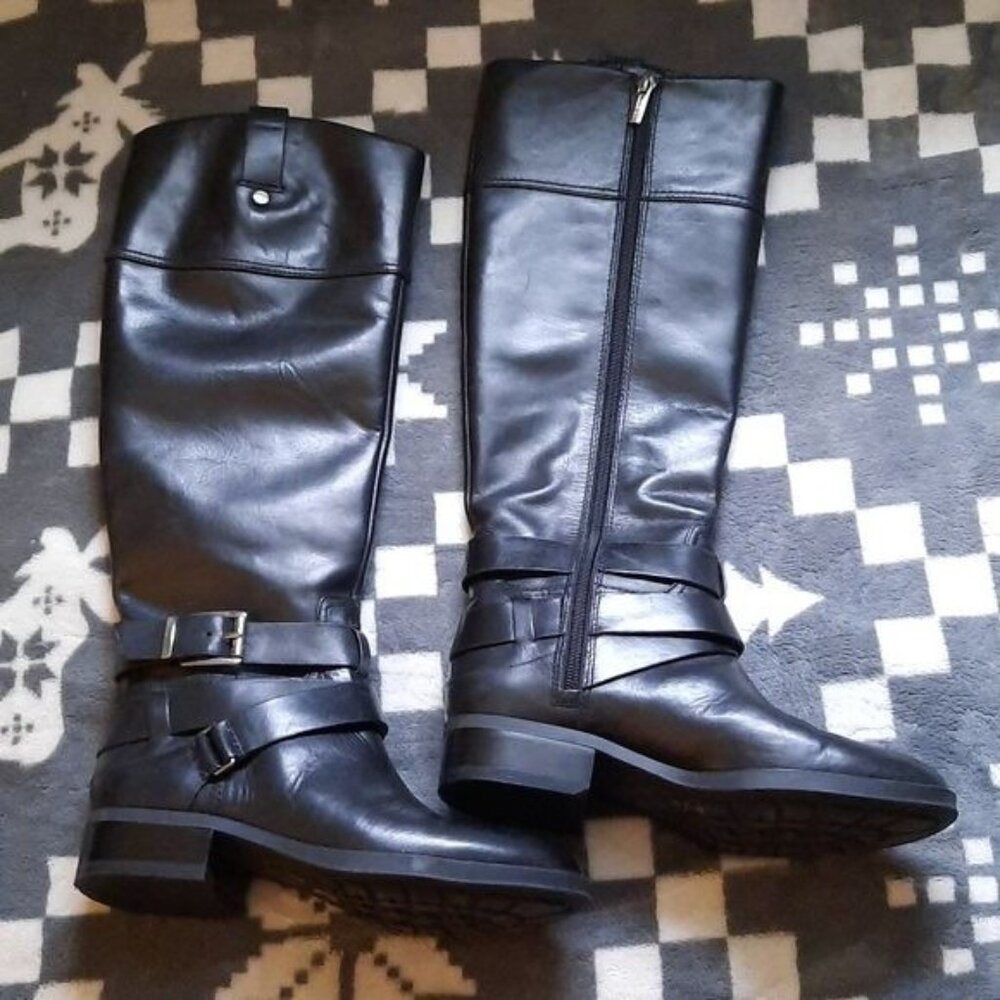 Vince Camuto Black Leather Zipper Closure Knee High Riding Boots Size 4.5